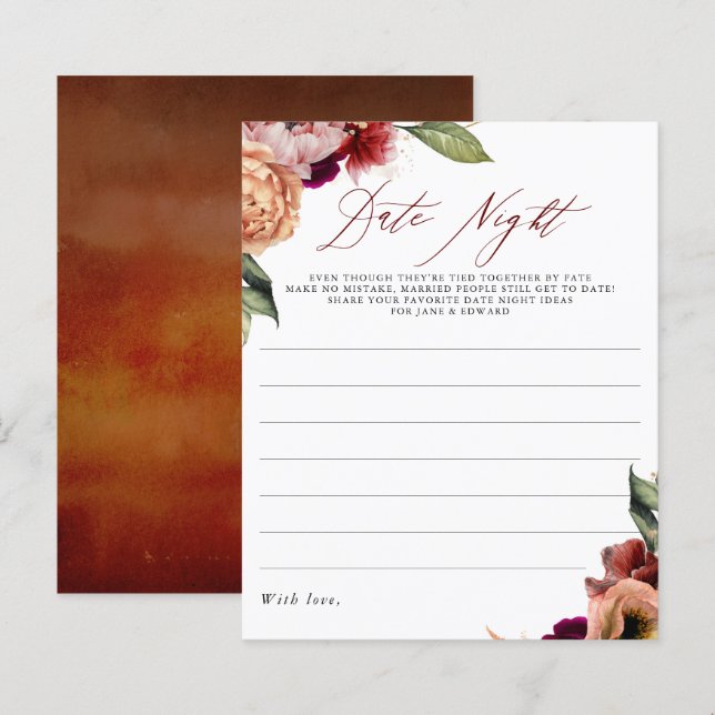 Burgundy Rot und Orange Floral Date Night Ideas (Vorne/Hinten)