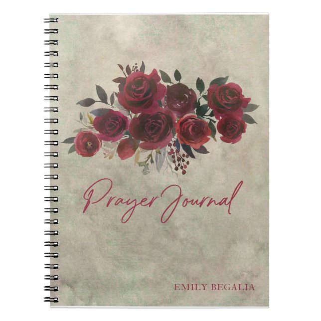 Burgundy Rote Rose Blumengebet Journal Notizblock (Vorderseite)