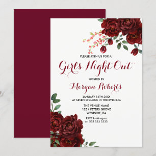 Burgundy Rote Rose Floral Girls laden ein Einladung