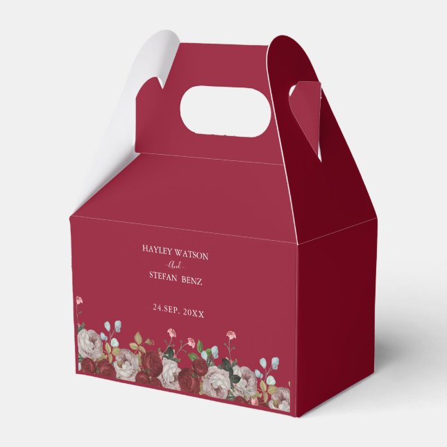 Burgundy Rote Rose Floral Wedding Geschenkschachtel (Vorderseite)