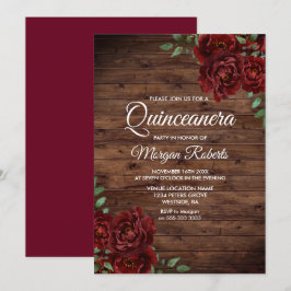 Burgundy Rote Rose Rustikaler Wald Quinceanera Ein Einladung