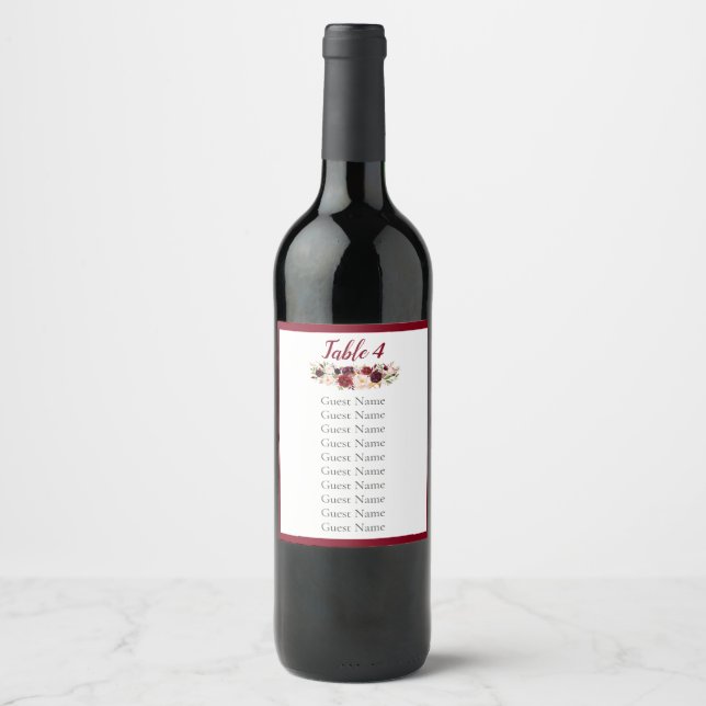 Burgundy Rote Rose Wedding Wine Bottle Label Weinetikett (Vorderseite)