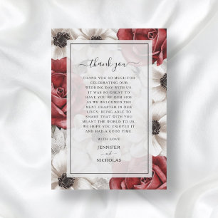 Burgundy Rote Rosen Blumenhochzeit Danke-Card Dankeskarte