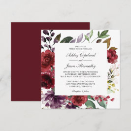 Burgundy Rote und Lila florale Romantische Hochzei Einladung
