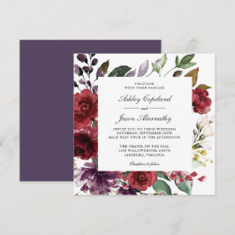 Burgundy Rote und Lila florale Romantische Hochzei Einladung