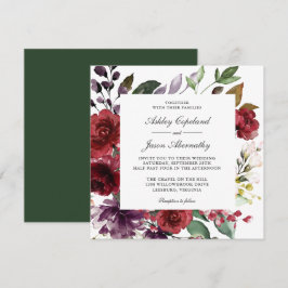 Burgundy Rote und Lila florale Romantische Hochzei Einladung