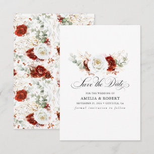 Burgundy Rouge et Blanc Chic Fleurs Save the Date