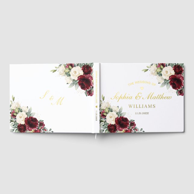 Burgundy Rust Burnt Orange Copper Floral Wedding Gästebuch (Voll)