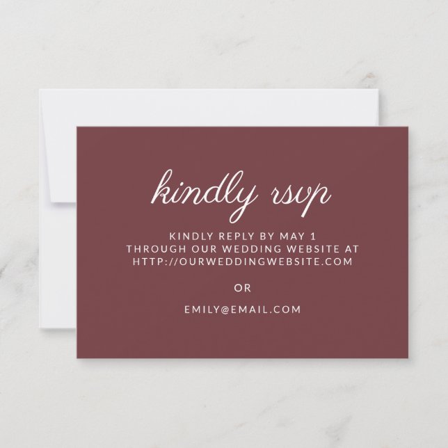 Burgundy Rust Script Wedding Kindly Antwort Websit (Vorderseite)