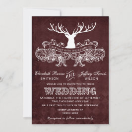 Burgundy Rustic Antler Deer Woodland Wedding Einladung