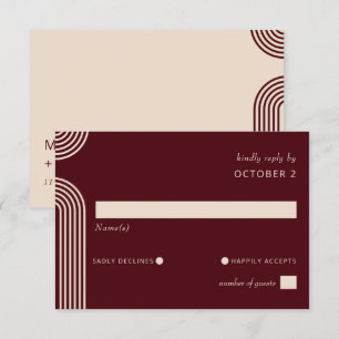 Burgundy Rustic Boho Arched Modern Wedding RSVP Karte