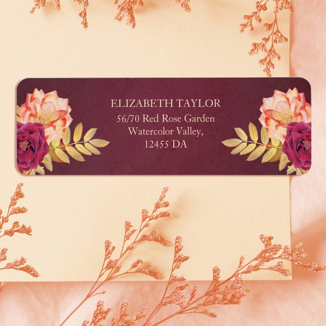 Burgundy Rustic Fall Boho Floral Wedding Address (Burgundy Rustic Fall Boho Floral Wedding Address Label)