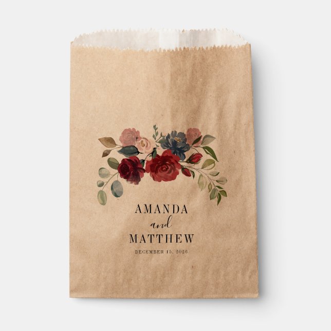 Burgundy Rustic Floral Custom Wedding Gefallen Tas Geschenktütchen (Vorderseite)