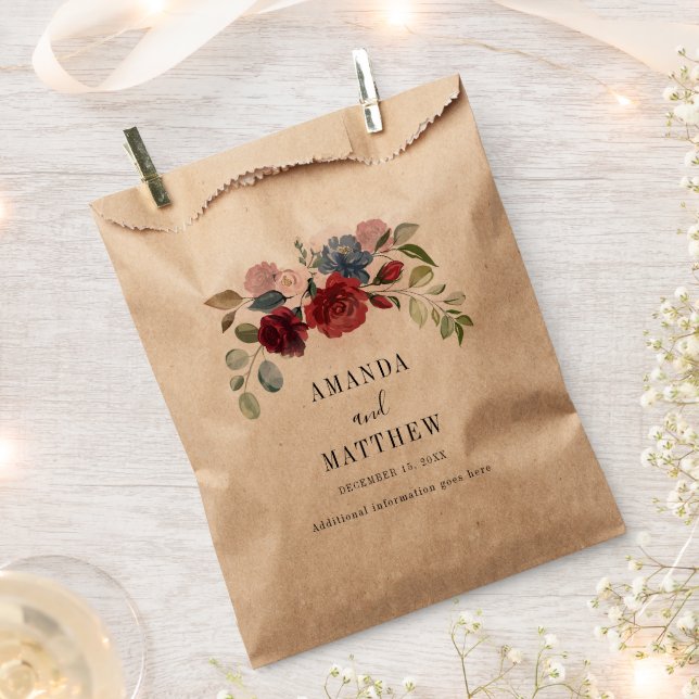 Burgundy Rustic Floral Custom Wedding Gefallen Tas Geschenktütchen (Ausgeschnitten)