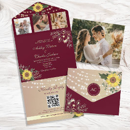 Burgundy Rustic Sonnenblume Hochzeit All In One Einladung