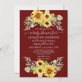 Burgundy Rustic Sonnenblumenantrieb mit Baby-Dusch Einladung