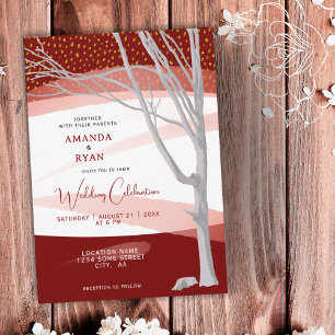 Burgundy Rustic Winter Tree Watercolor Wedding Einladung