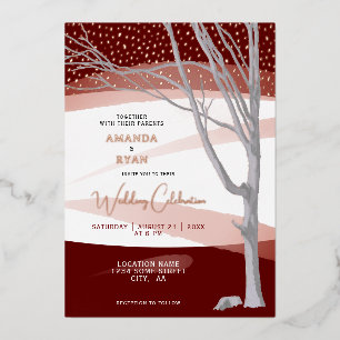 Burgundy Rustic Winter Tree Watercolor Wedding Folieneinladung
