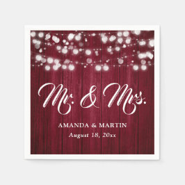 Burgundy Rustic Wood String Lights Mr and Mrs Serviette
