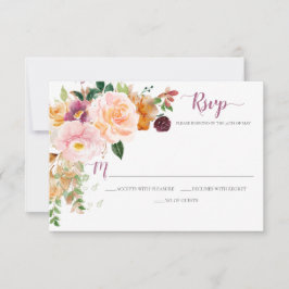 Burgundy Saffron Blush Mauve Rustic Corner Bouquet RSVP Karte