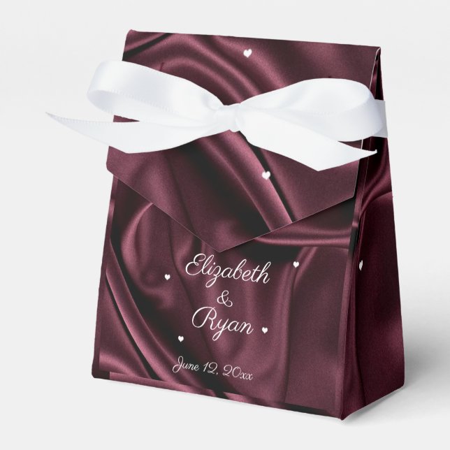 Burgundy Satin White Hearts Personalisiert Geschenkschachtel (Vorderseite)