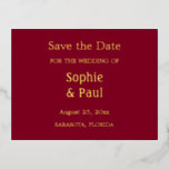 Burgundy Save the Date Foil Einladung Postkarte<br><div class="desc">Burgundy Save the Date Foil Einladung Postcard, bitte personalisieren Sie die Vorderseite und Rückseite der Postkarte mit der Online-Personalisierung Vorlage vor der Bestellung. Auf der Vorderseite der Postkarte befindet sich ein echter metallischer Folientext auf bordeauxfarbenem Hintergrund, auf der Rückseite der Postkarte befindet sich eine schwarze Tinte auf weißem Hintergrund. Wenn...</div>