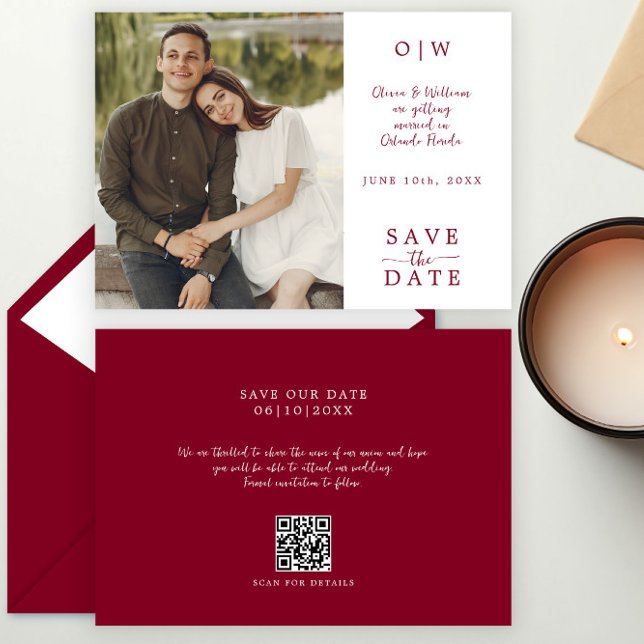 Burgundy Save the Date Fotokarte (Von Creator hochgeladen)