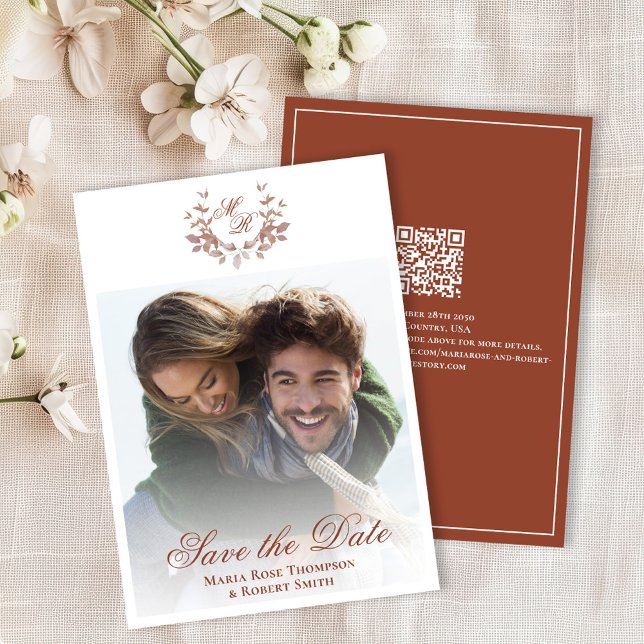 Burgundy Save the Date Wedding Classic Foto (Elegant burgundy wine monogram save the date photo card. )
