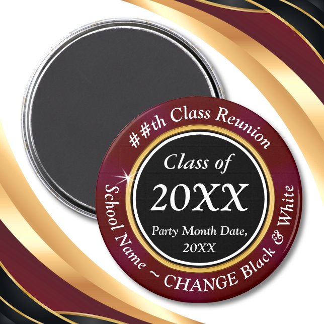 Burgundy Schwarz-weiße, Class-Wiedersehen-Magnete- Magnet (Maroon, Black and Gold, High School Reunion Souvenirs. Class Reunion Favors Magnets. Class Reunion.)