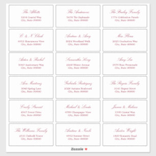 Burgundy Script 18 Étiquettes de adresse invités