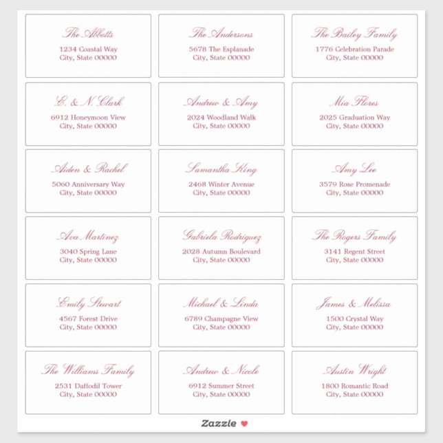 Burgundy Script 18 Guest Address Labels (Blatt)