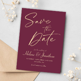 Burgundy Script Moderne Elegante Minimalistische H Save The Date