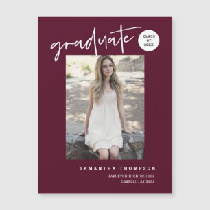 Burgundy Script School Graduate Photo Magnet