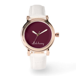 Burgundy Script | Stilvolle Monogram modern Armbanduhr