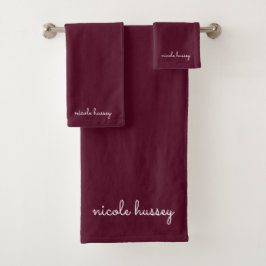 Burgundy Script | Stilvolle Monogram modern Badhandtuch Set