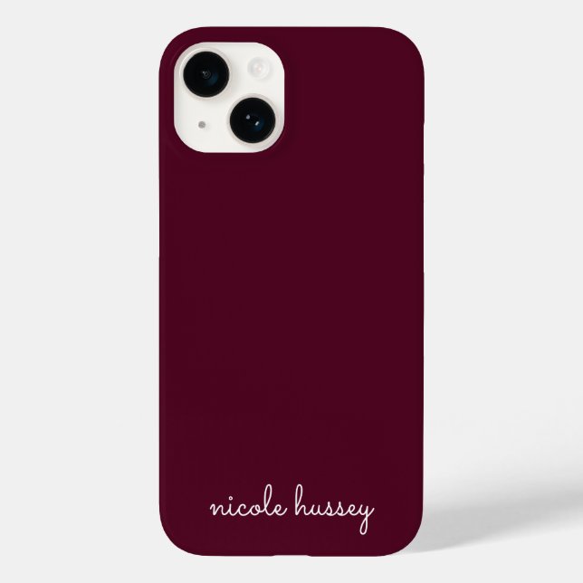 Burgundy Script | Stilvolle Monogram modern Case-Mate iPhone 14 Hülle (Rückseite)