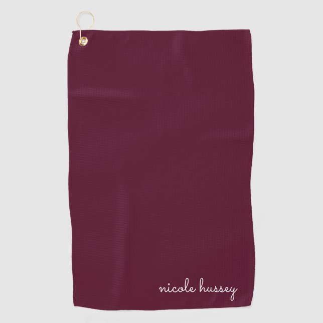 Burgundy Script | Stilvolle Monogram modern Golfhandtuch (Vorderseite)