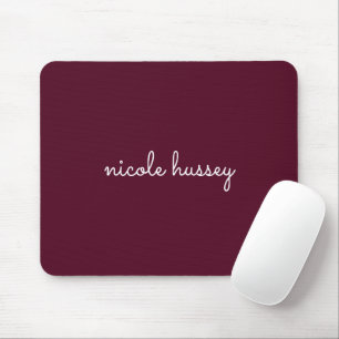Burgundy Script   Stilvolle Monogram modern Mousepad