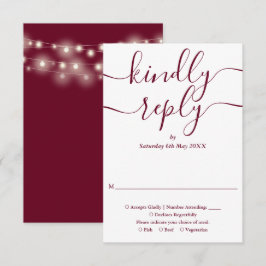 Burgundy Script String Lights Hochzeit RSVP Karte