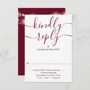 Burgundy Script String Lights Hochzeit RSVP Karte