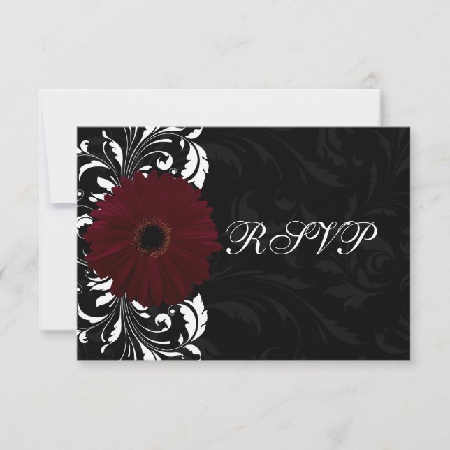 Burgundy Scroll Gerbera Daisy w/Black UAWG RSVP Karte (Vorderseite)