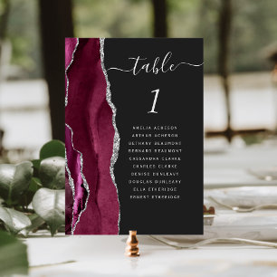 Burgundy Silver Agate Dark Wedding Tischnummer