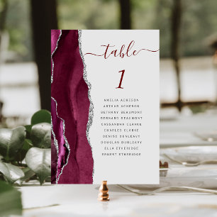 Burgundy Silver Agate Light Gray Wedding Tischnummer