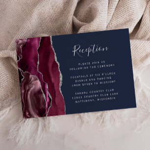 Burgundy Silver Agate Navy Blue Wedding Empfang Begleitkarte
