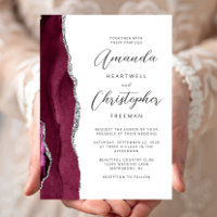 Burgundy Silver Agate Script Wedding