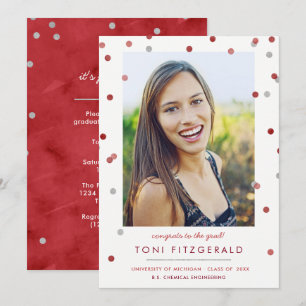 Burgundy & Silver Confetti Foto Abschluss Einladung
