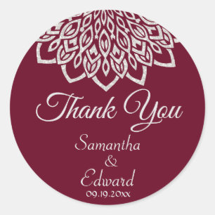 Burgundy Silver Elegant Mandala Wedding Runder Aufkleber