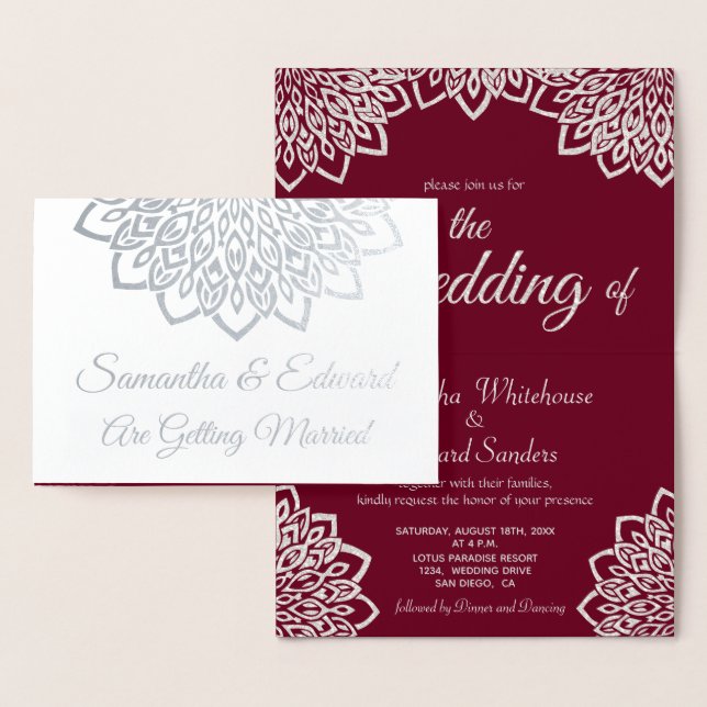 Burgundy Silver Elegante Einladung zur Hochzeit (Anzeige)