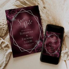 Burgundy Silver Floral Geometric Save the Date