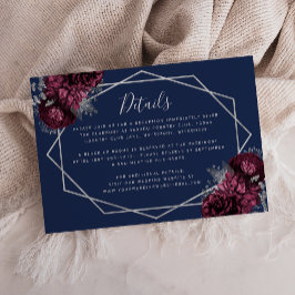 Burgundy Silver Floral Navy Blue Wedding Details Begleitkarte